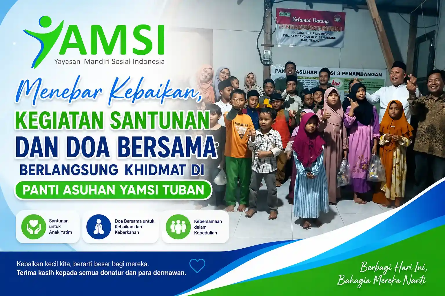 Menebar Kebaikan, Kegiatan Santunan dan Doa Bersama Berlangsung Khidmat di Panti Asuhan YAMSI 3 Semanding